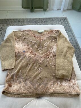 Imago Women’s Neutral-Tone Embellished Shell Neck Sweater